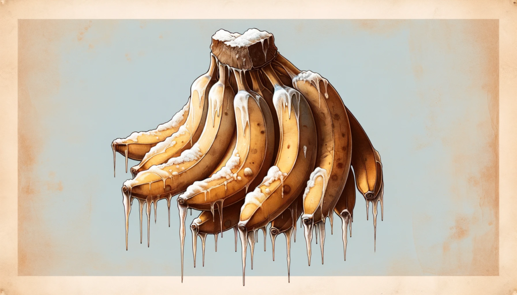 Frozen Bananas With Icicles Hanging Off Set On Top Of A Light Blue Background