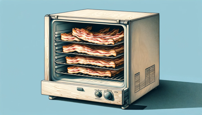 Delicious Bacon Inside A Freezer Set On Top Of A Light Blue Background