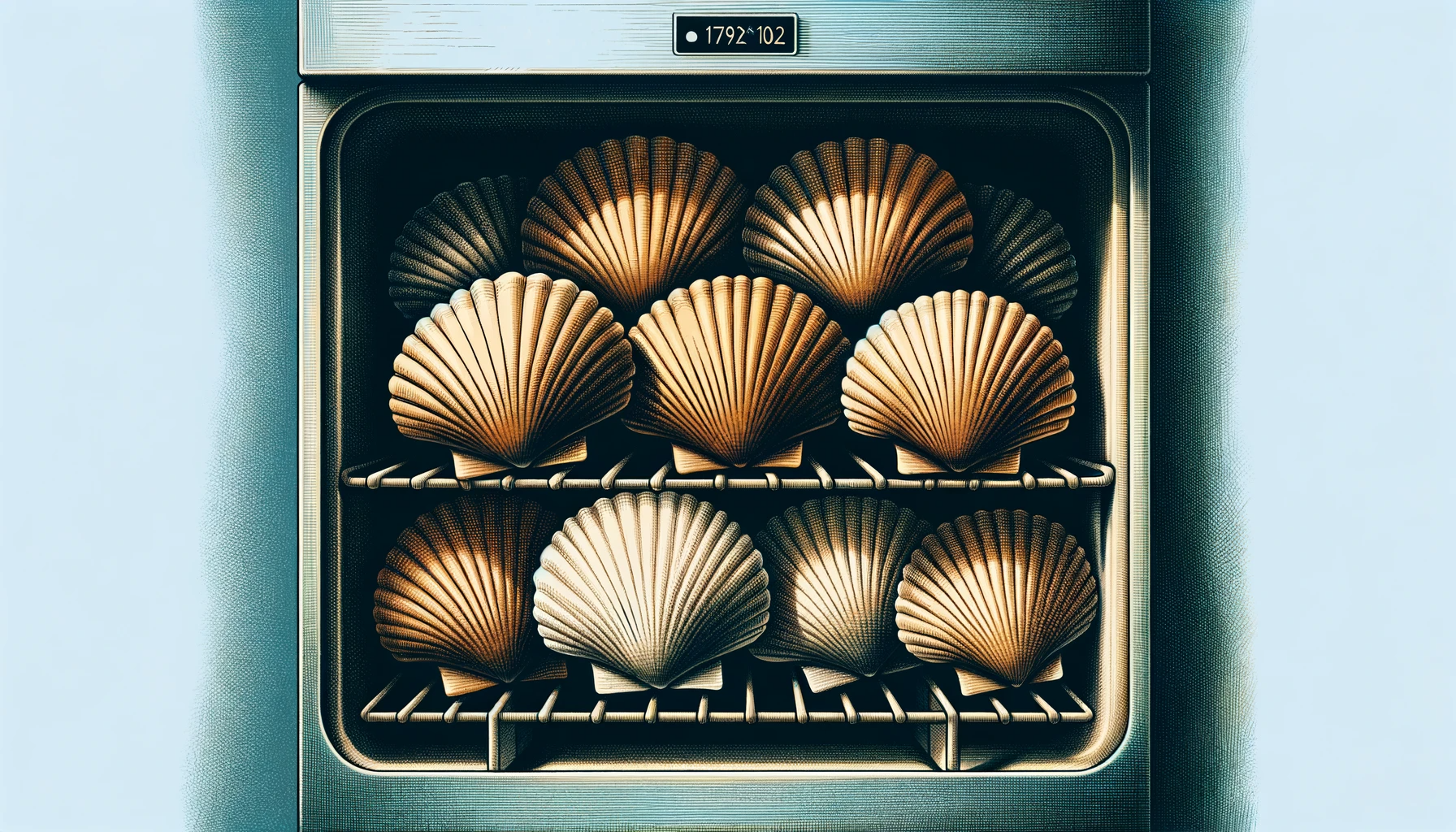 Delicious Scallops Inside A Freezer Set On Top Of A Dark Blue Background